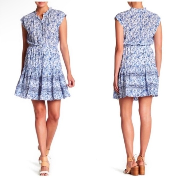 Rebecca Taylor Aimee Floral Silk Mini Shirt Dress Blue White Size 0 - Picture 1 of 12